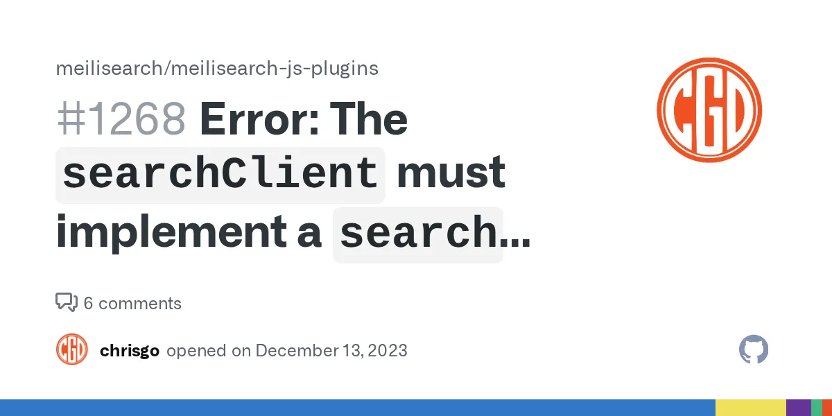 Description When using the meilisearch plugin for instantSearch, an error shows up Error: The searchClient must implement a search method. Screenshots or Logs Environment (please complete the follo...